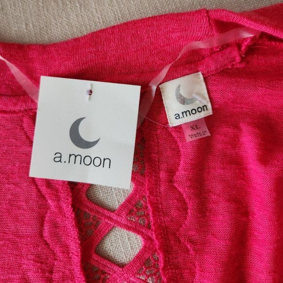 NWT size XL a.moon cardigan cheery azalea pink polyester new lightweight sheer - Picture 4 of 8